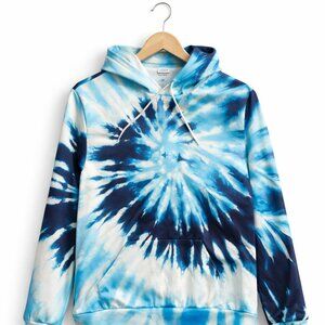 Blue & White Tie-Dye Pullover Hoodie | Unisex Cozy Sweatshirt